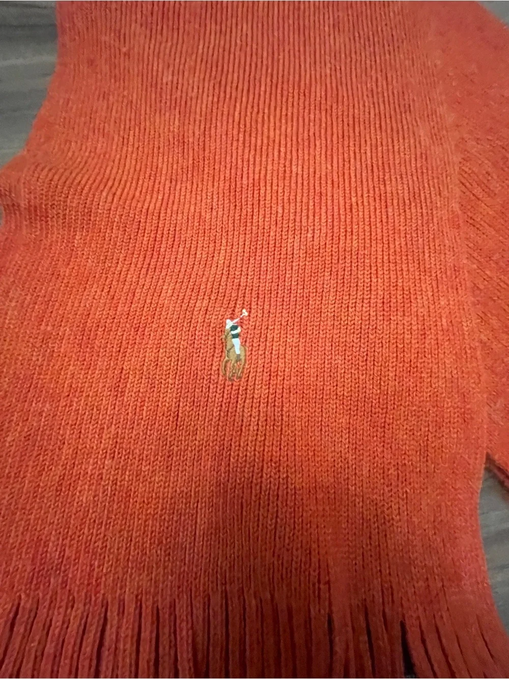 Ralph Lauren Coral-Orange Merino Wool Fringed Preppy Scarf Unisex